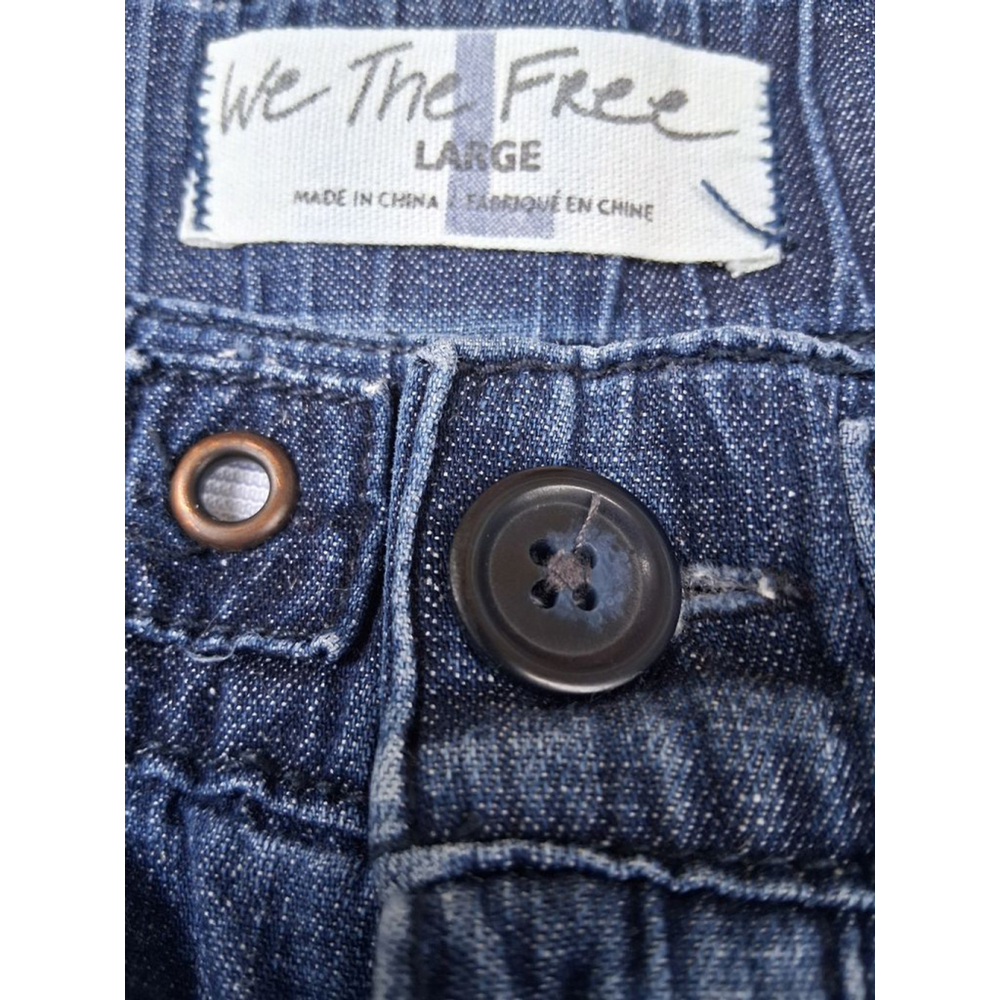 We The Free Blue Wide Leg Elastic Waistband Utility Cargo Jeans Large - Picture 8 of 13